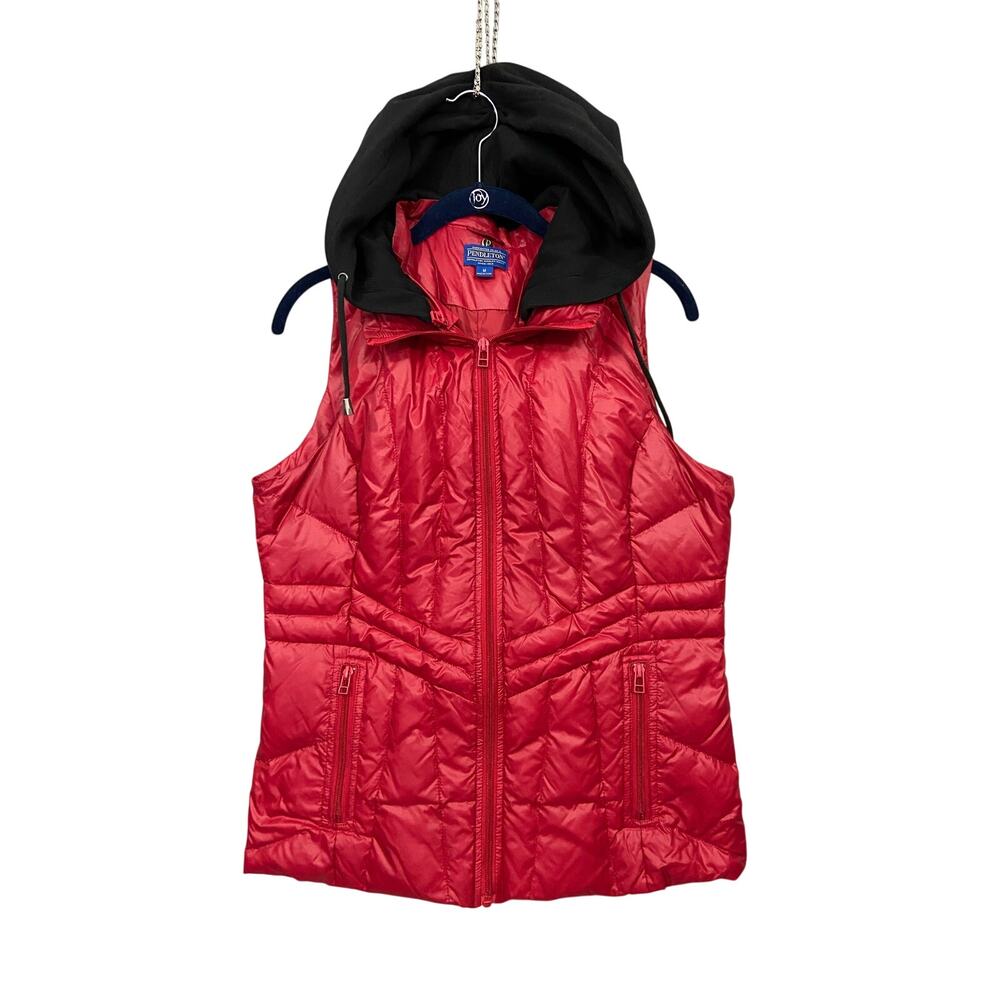Pendleton Red Down Puffer Vest With Removable Hood Size Medium